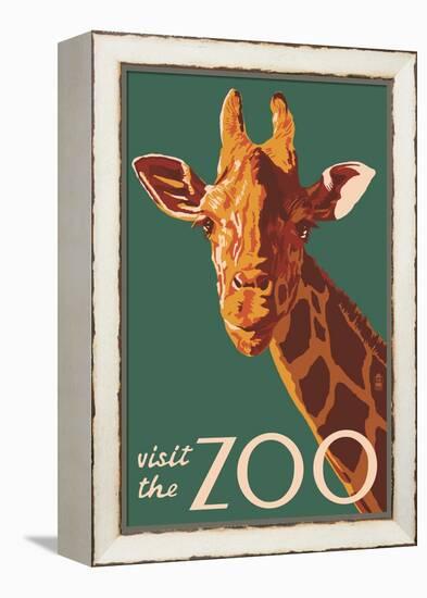 Visit the Zoo, Giraffe Up Close-Lantern Press-Framed Stretched Canvas