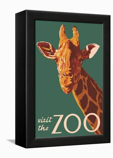 Visit the Zoo, Giraffe Up Close-Lantern Press-Framed Stretched Canvas