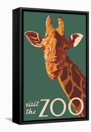 Visit the Zoo, Giraffe Up Close-Lantern Press-Framed Stretched Canvas