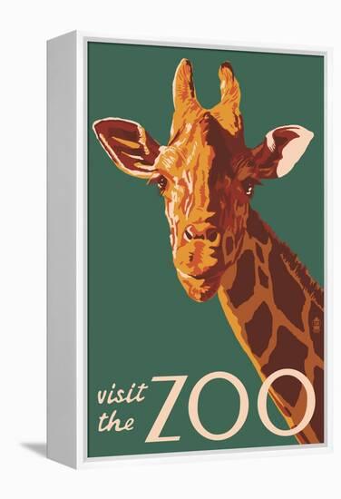 Visit the Zoo, Giraffe Up Close-Lantern Press-Framed Stretched Canvas