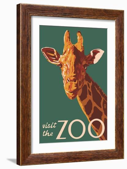 Visit the Zoo, Giraffe Up Close-Lantern Press-Framed Art Print