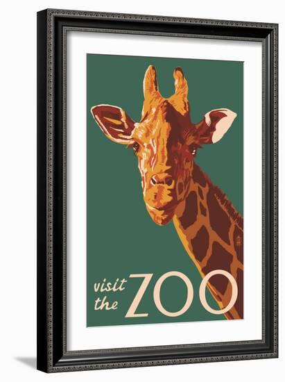 Visit the Zoo, Giraffe Up Close-Lantern Press-Framed Art Print