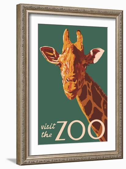 Visit the Zoo, Giraffe Up Close-Lantern Press-Framed Premium Giclee Print