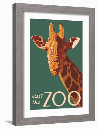 Visit the Zoo, Giraffe Up Close-Lantern Press-Framed Premium Giclee Print
