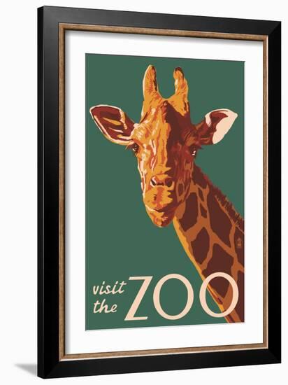 Visit the Zoo, Giraffe Up Close-Lantern Press-Framed Premium Giclee Print