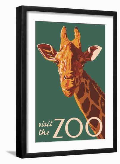 Visit the Zoo, Giraffe Up Close-Lantern Press-Framed Premium Giclee Print