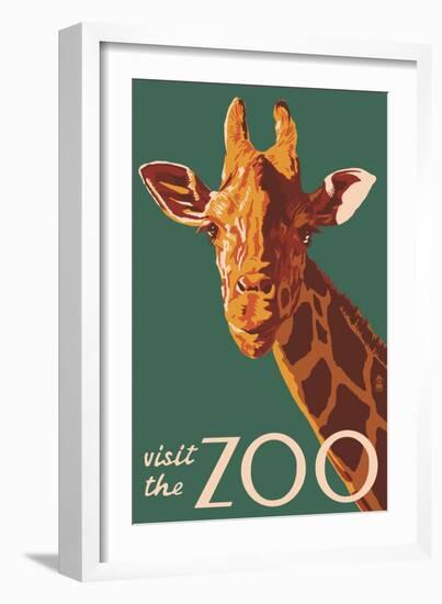 Visit the Zoo, Giraffe Up Close-Lantern Press-Framed Premium Giclee Print