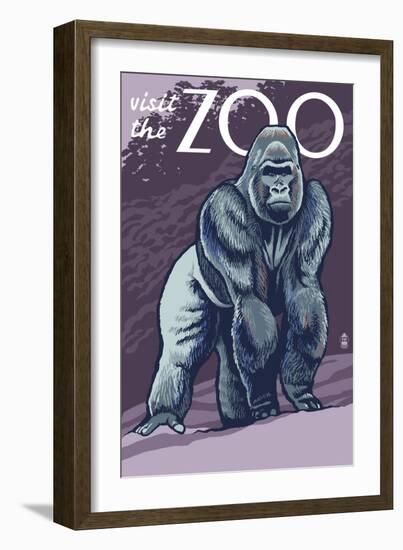 Visit the Zoo, Gorilla Scene-Lantern Press-Framed Premium Giclee Print