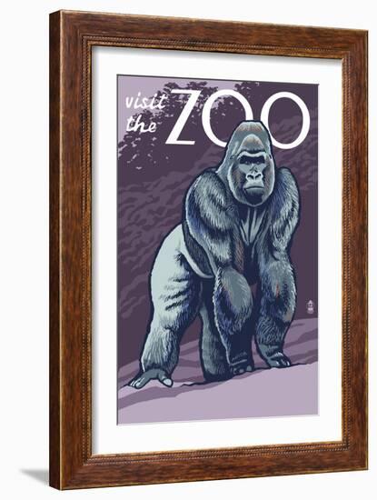 Visit the Zoo, Gorilla Scene-Lantern Press-Framed Premium Giclee Print