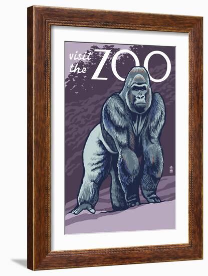 Visit the Zoo, Gorilla Scene-Lantern Press-Framed Art Print