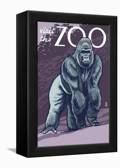 Visit the Zoo, Gorilla Scene-Lantern Press-Framed Stretched Canvas