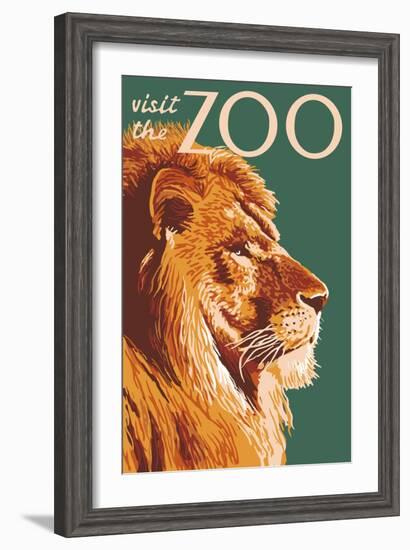 Visit the Zoo, Lion Up Close-Lantern Press-Framed Art Print