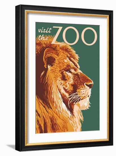 Visit the Zoo, Lion Up Close-Lantern Press-Framed Art Print