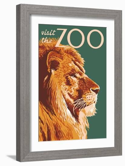 Visit the Zoo, Lion Up Close-Lantern Press-Framed Premium Giclee Print