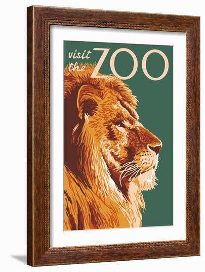 Visit the Zoo, Lion Up Close-Lantern Press-Framed Premium Giclee Print