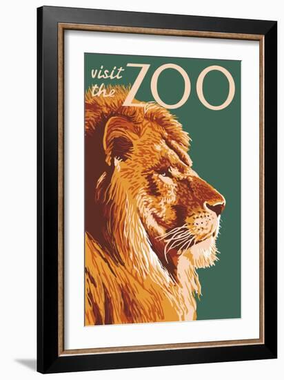 Visit the Zoo, Lion Up Close-Lantern Press-Framed Premium Giclee Print