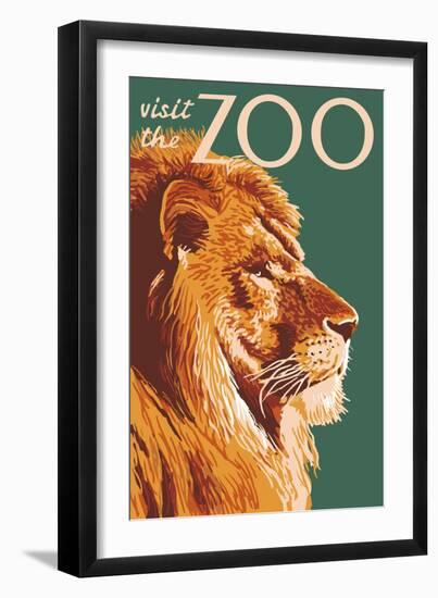 Visit the Zoo, Lion Up Close-Lantern Press-Framed Premium Giclee Print