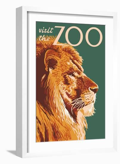Visit the Zoo, Lion Up Close-Lantern Press-Framed Premium Giclee Print