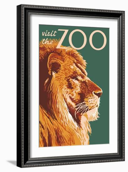 Visit the Zoo, Lion Up Close-Lantern Press-Framed Premium Giclee Print