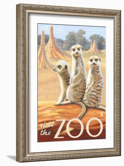 Visit the Zoo, Meerkats Scene-Lantern Press-Framed Art Print