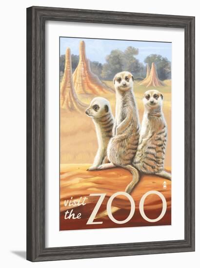 Visit the Zoo, Meerkats Scene-Lantern Press-Framed Art Print