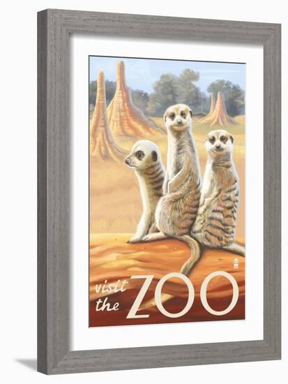 Visit the Zoo, Meerkats Scene-Lantern Press-Framed Art Print