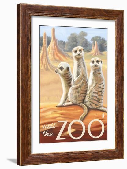 Visit the Zoo, Meerkats Scene-Lantern Press-Framed Art Print