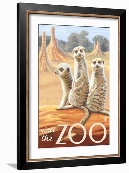 Visit the Zoo, Meerkats Scene-Lantern Press-Framed Art Print