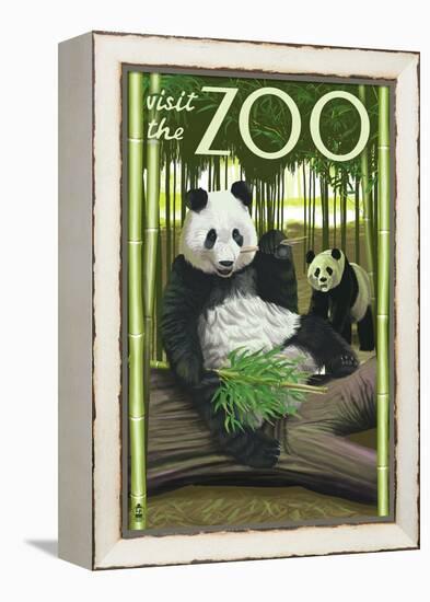 Visit the Zoo, Panda Bear Scene-Lantern Press-Framed Stretched Canvas