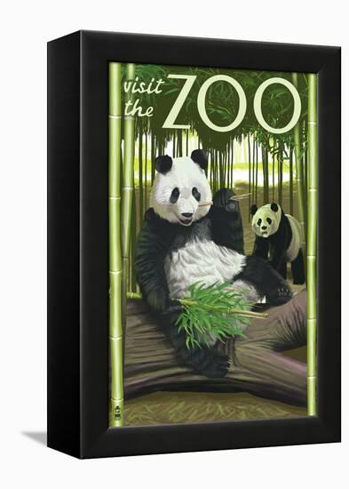 Visit the Zoo, Panda Bear Scene-Lantern Press-Framed Stretched Canvas