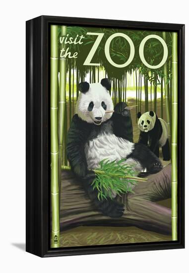 Visit the Zoo, Panda Bear Scene-Lantern Press-Framed Stretched Canvas