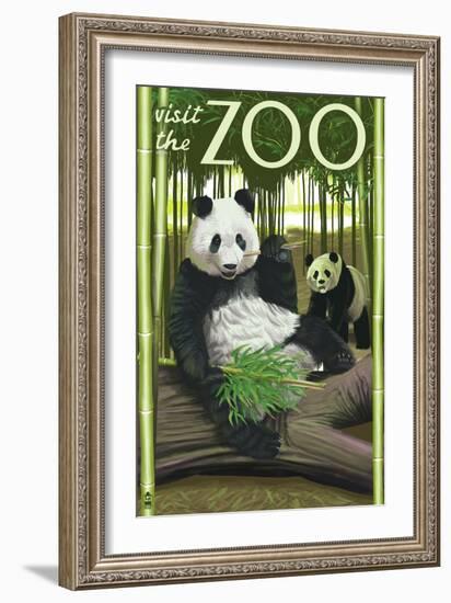 Visit the Zoo, Panda Bear Scene-Lantern Press-Framed Premium Giclee Print