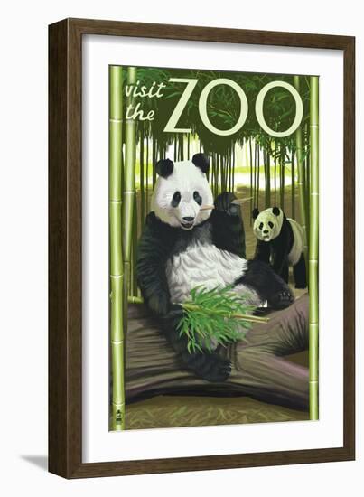 Visit the Zoo, Panda Bear Scene-Lantern Press-Framed Premium Giclee Print