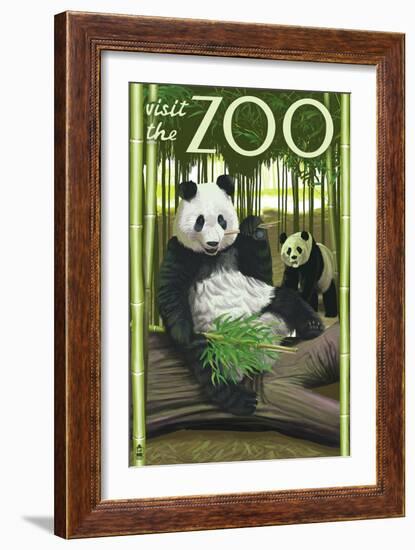 Visit the Zoo, Panda Bear Scene-Lantern Press-Framed Premium Giclee Print