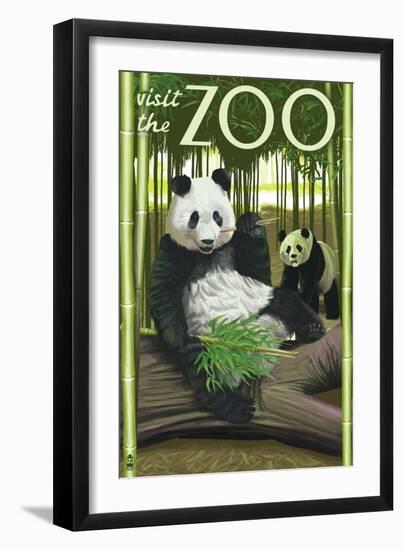 Visit the Zoo, Panda Bear Scene-Lantern Press-Framed Premium Giclee Print