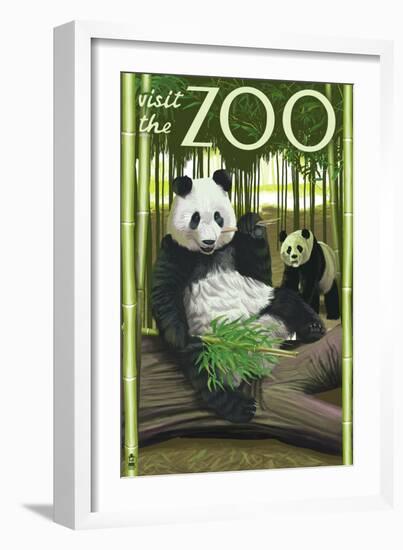 Visit the Zoo, Panda Bear Scene-Lantern Press-Framed Premium Giclee Print