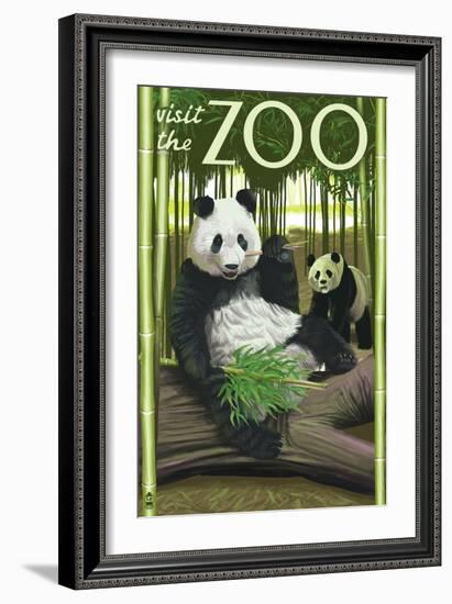 Visit the Zoo, Panda Bear Scene-Lantern Press-Framed Premium Giclee Print