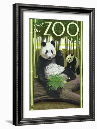 Visit the Zoo, Panda Bear Scene-Lantern Press-Framed Art Print