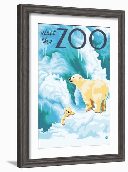 Visit the Zoo, Polar Bear and Cub-Lantern Press-Framed Art Print