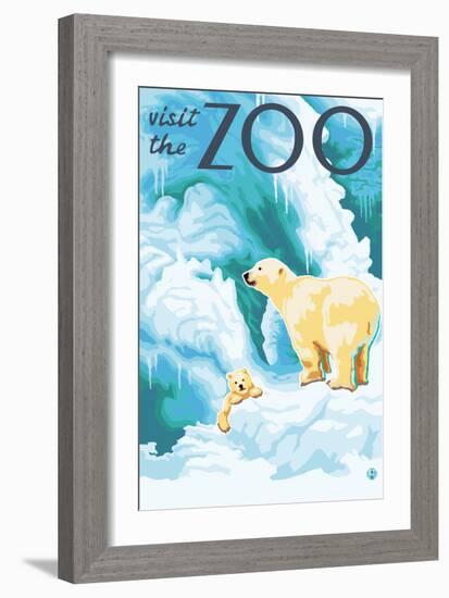 Visit the Zoo, Polar Bear and Cub-Lantern Press-Framed Art Print
