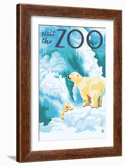 Visit the Zoo, Polar Bear and Cub-Lantern Press-Framed Art Print