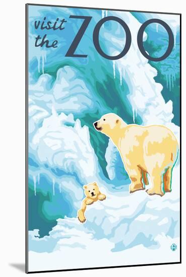 Visit the Zoo, Polar Bear and Cub-Lantern Press-Mounted Art Print