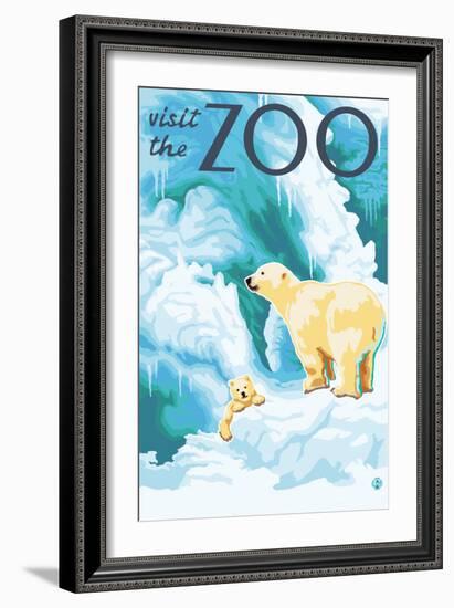 Visit the Zoo, Polar Bear and Cub-Lantern Press-Framed Art Print