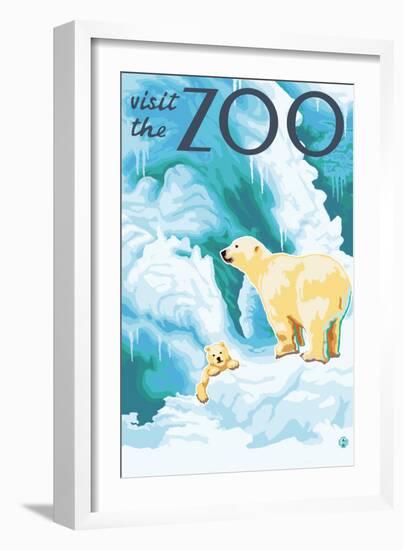 Visit the Zoo, Polar Bear and Cub-Lantern Press-Framed Premium Giclee Print