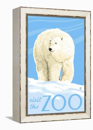 Visit the Zoo, Polar Bear Solo-Lantern Press-Framed Stretched Canvas