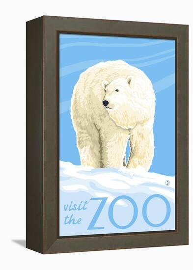 Visit the Zoo, Polar Bear Solo-Lantern Press-Framed Stretched Canvas