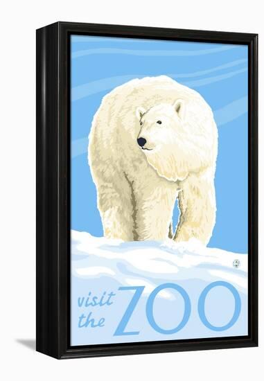 Visit the Zoo, Polar Bear Solo-Lantern Press-Framed Stretched Canvas