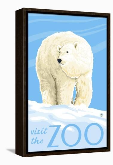 Visit the Zoo, Polar Bear Solo-Lantern Press-Framed Stretched Canvas