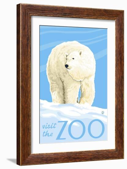 Visit the Zoo, Polar Bear Solo-Lantern Press-Framed Art Print