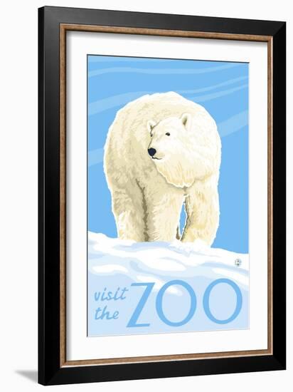 Visit the Zoo, Polar Bear Solo-Lantern Press-Framed Art Print